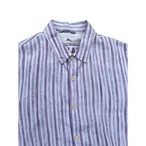 Tommy‎ Bahama 100% Linen Short Sleeve Lightweight Stripe Button Shirt, Medium